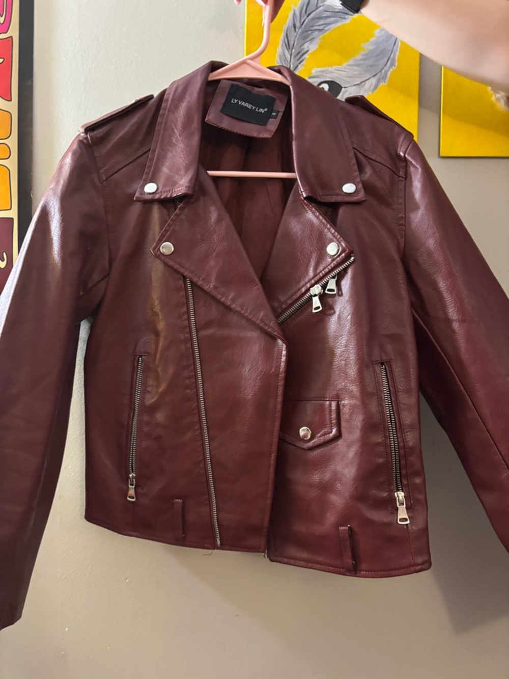 Women's Burgundy Faux Leather Moto Jacket